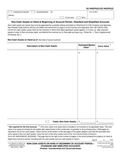 View GC-405(PH)(2) Non-Cash Assets on Hand at Beginning of Account Period—Standard and Simplified Accounts form